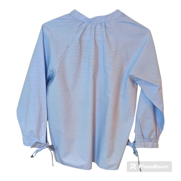 Madewell Blue/White Striped Popover Blouse Tie Sleeve Women's S EXCELLENT COND! - Picture 4 of 9